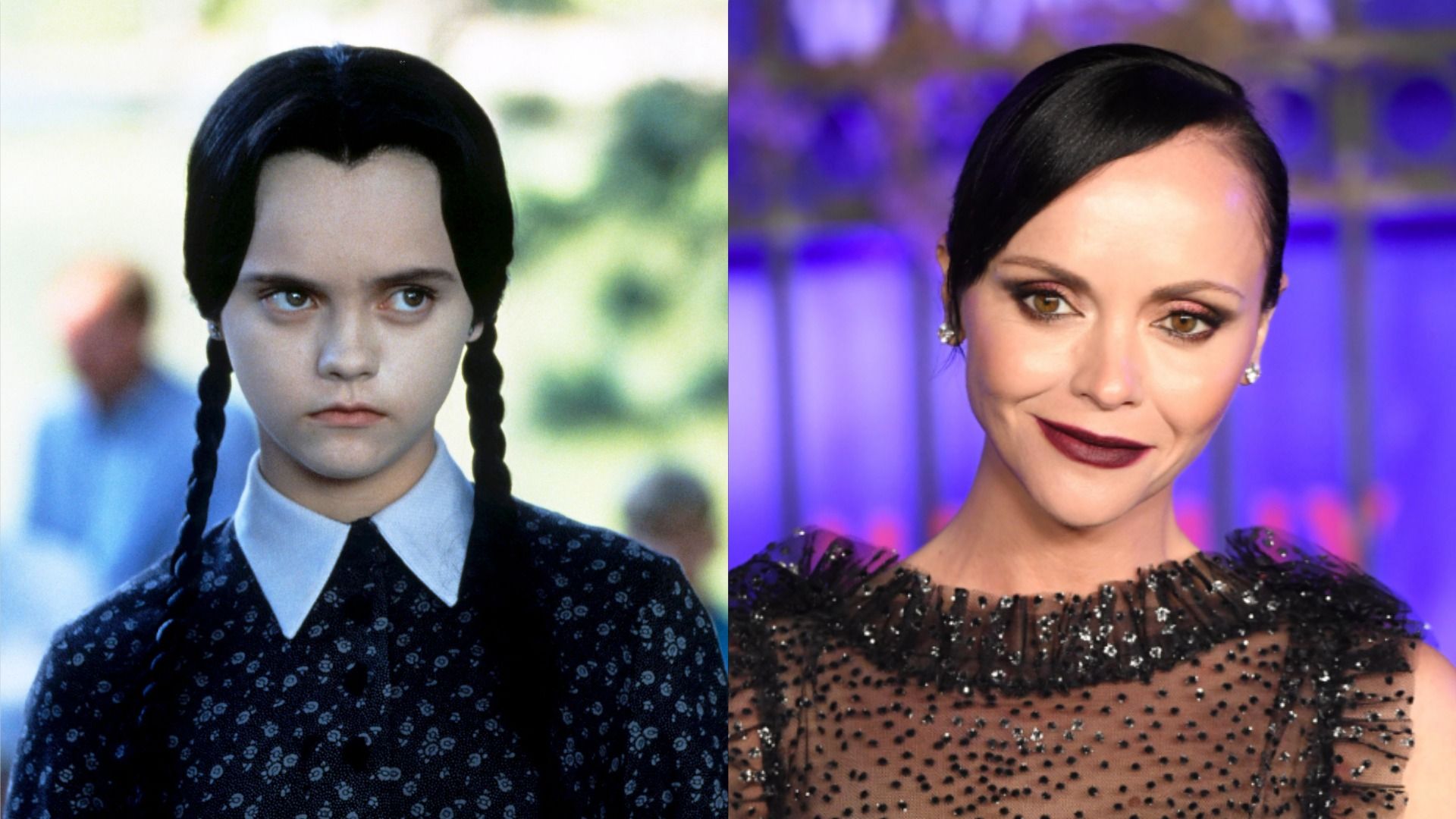 Christina Ricci como Wednesday de la serie 'The Addams Family' y en el estreno de la serie 'Wednesday' (2022)
