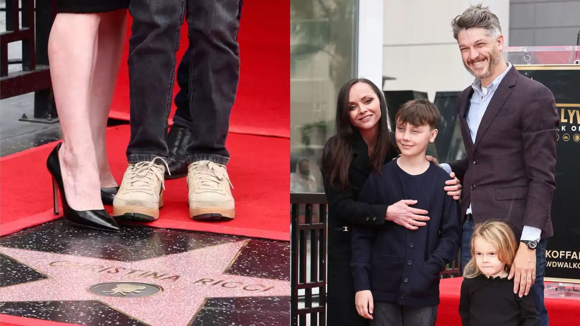 Christina Ricci con su esposo Mark Hampton y sus hijos posando junto a su estrella en el 'Paseo de la Fama'