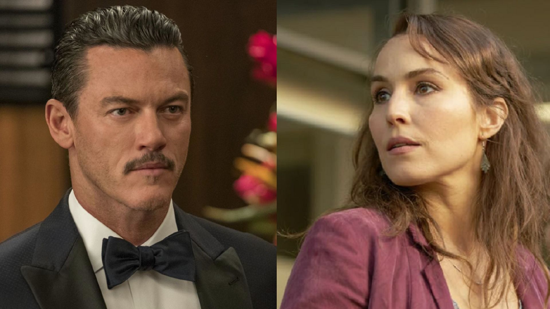 Luke Evans y Noomi Rapace de diferentes películas mirándose mutuamente