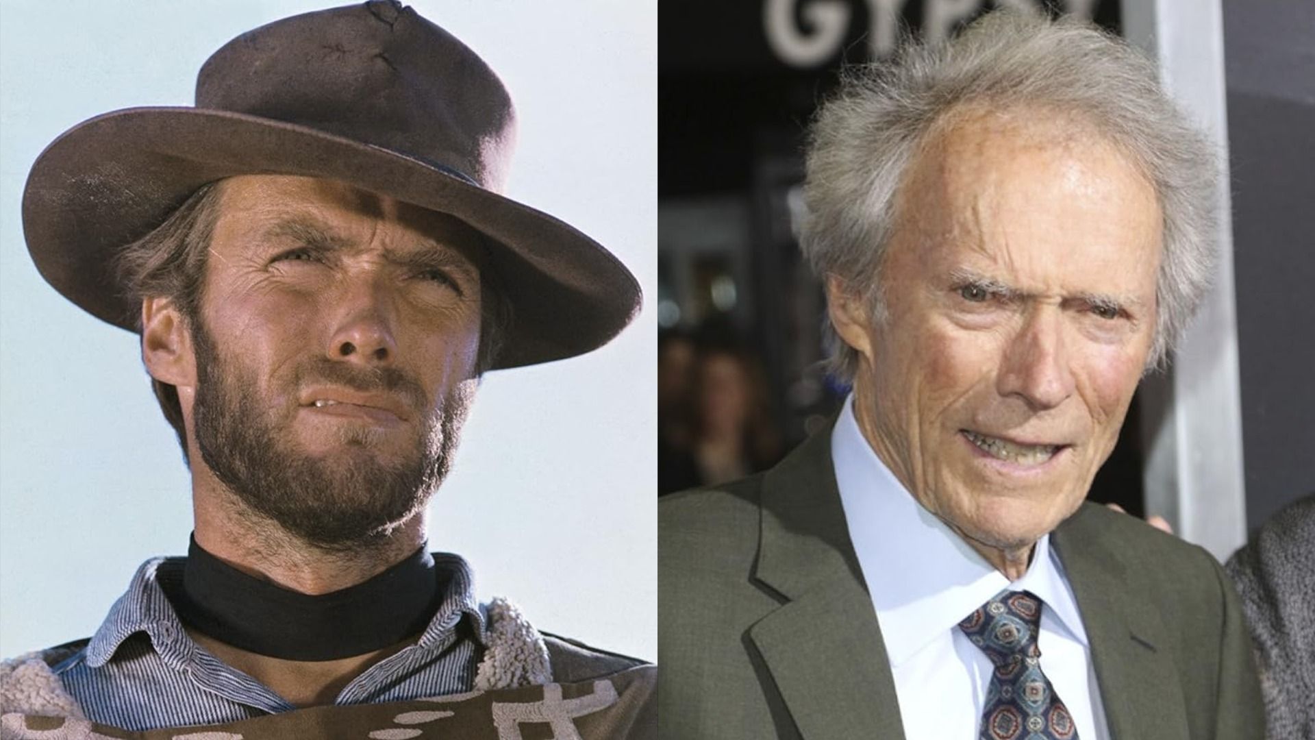 Actor y director Clint Eastwood con un sombrero contra el cielo y con una chaqueta verde en la alfombra roja