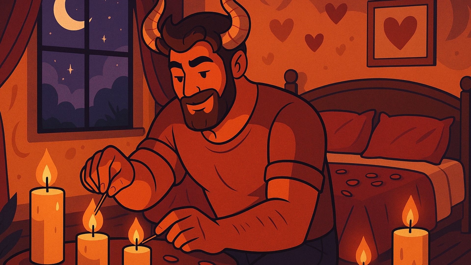 Un hombre Tauro encendiendo velas antes de una velada romántica con su amada